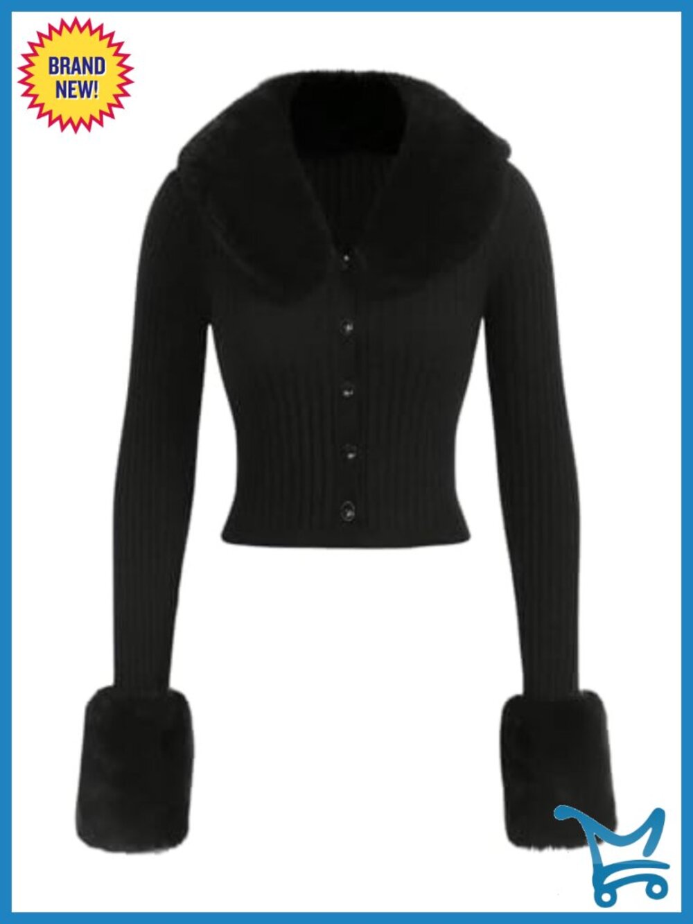 Faux Fur Collared Button Down Cardigan Sweater Long Sleeve Knit Outerwear